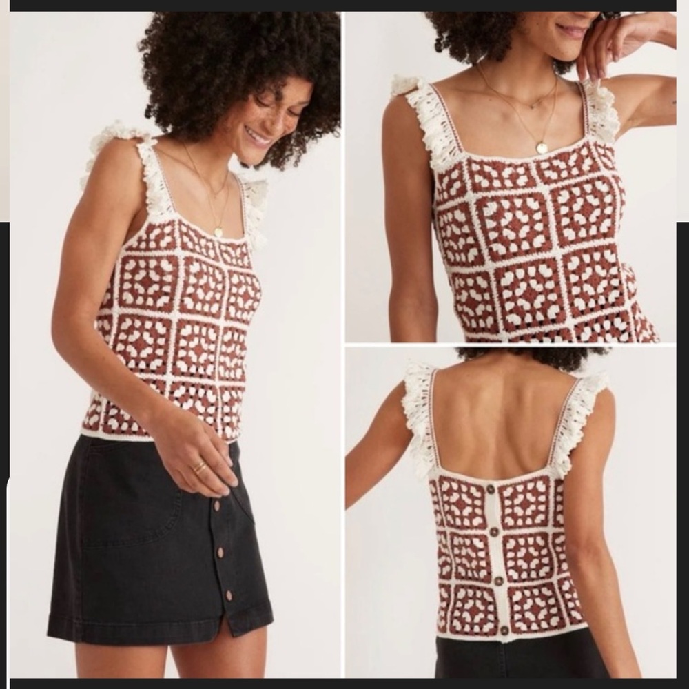 Marine Layer Crochet Tank Top - Brown and Cream
